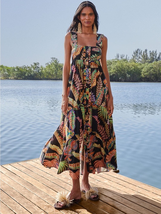 FARM Rio Dresses & Skirts - Farm Rio XxS Cool Foliage Black Sleeveless Maxi Dress